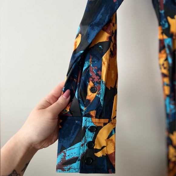 Marissa Webb Blue/Yellow Floral Printed Midi Cotton Long Sleeve Shirtdre… - Picture 3 of 8